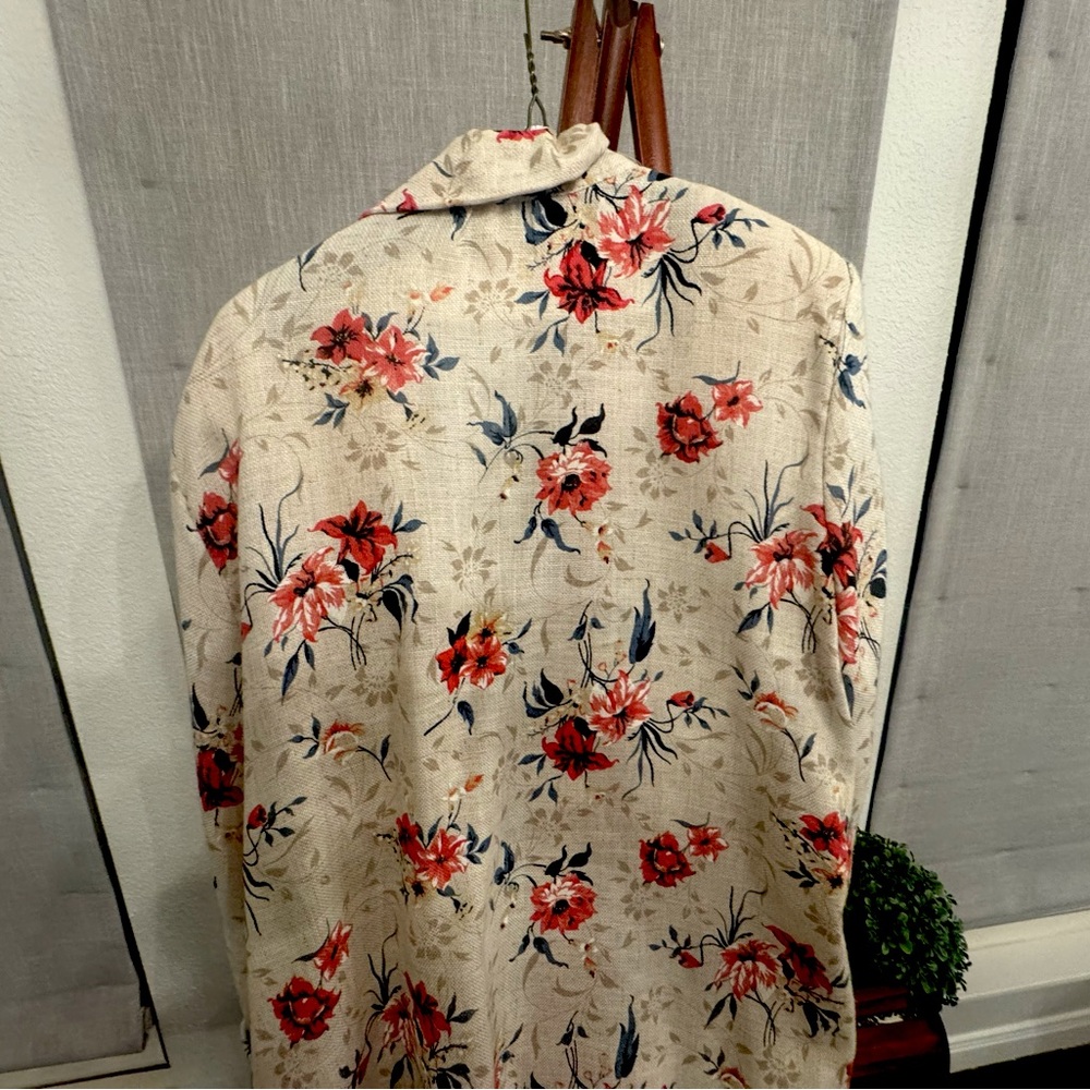 Vintage 90s Joanna Floral Blazer Jacket Coat Career Wear Linen Blend Cottagecore